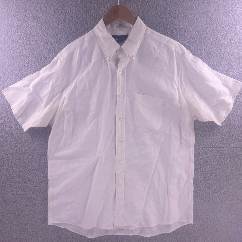 Brooks Brothers Mens White 100% Irish Linen Short Sleeve Button Down Shirt L